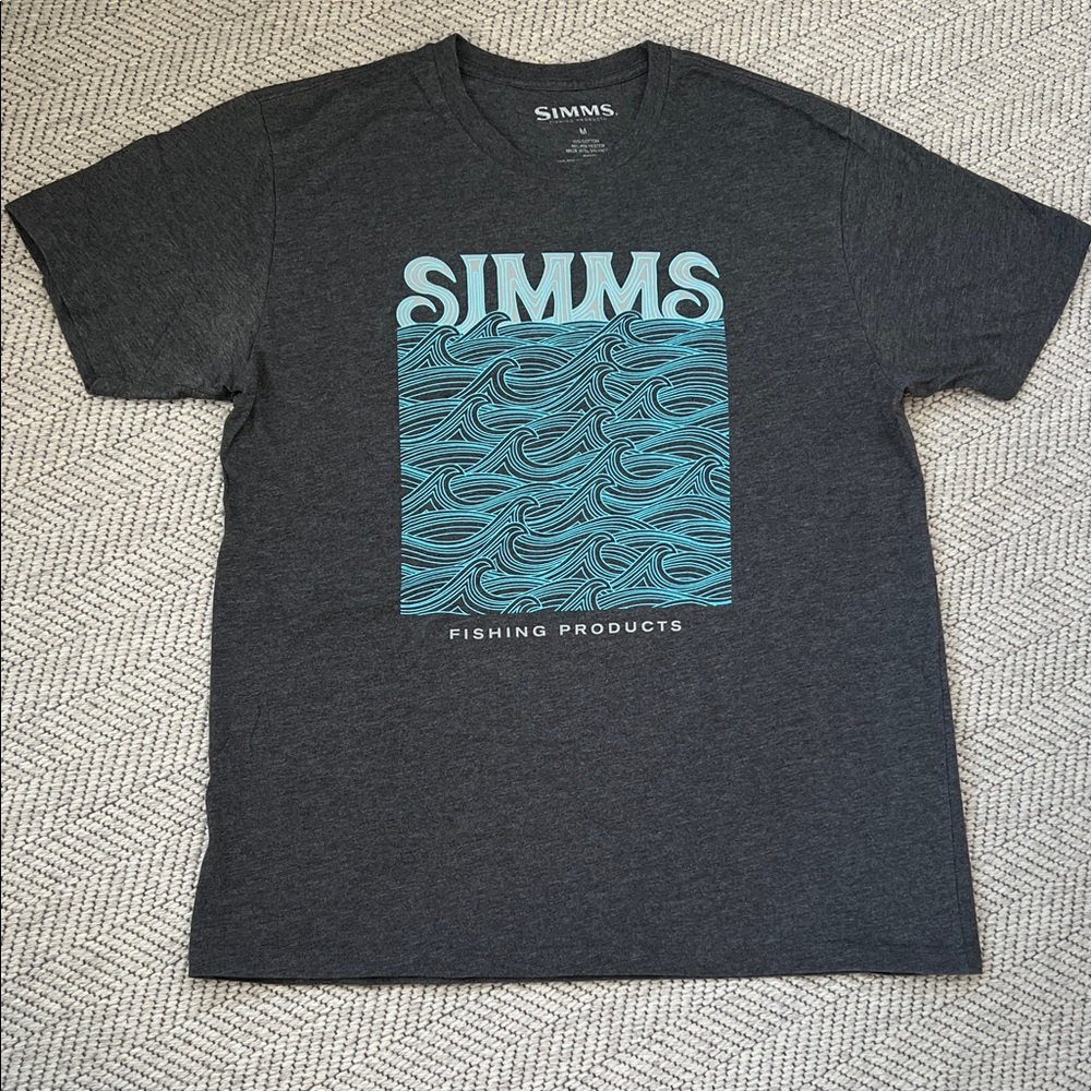 Simms Men's Charcoal Tee with Teal Wave Graphic